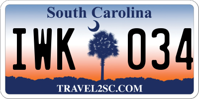 SC license plate IWK034