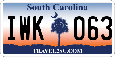 SC license plate IWK063