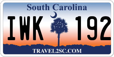 SC license plate IWK192