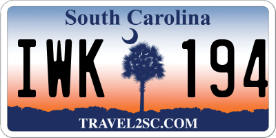SC license plate IWK194