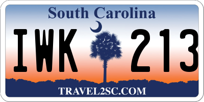 SC license plate IWK213