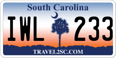 SC license plate IWL233