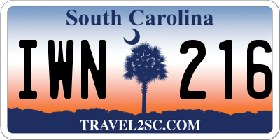SC license plate IWN216