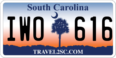 SC license plate IWO616