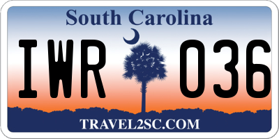 SC license plate IWR036