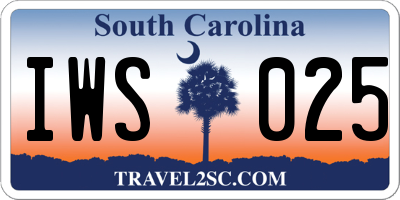 SC license plate IWS025