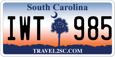 SC license plate IWT985