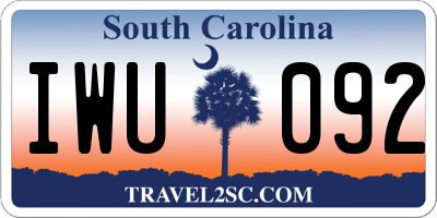 SC license plate IWU092