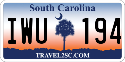 SC license plate IWU194