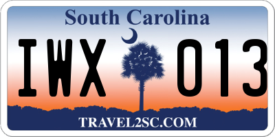 SC license plate IWX013