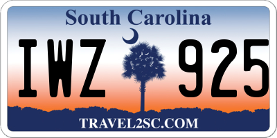 SC license plate IWZ925