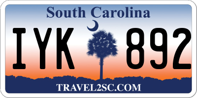 SC license plate IYK892