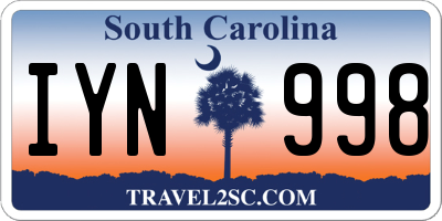SC license plate IYN998