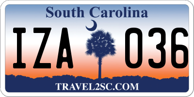 SC license plate IZA036