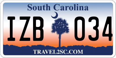 SC license plate IZB034