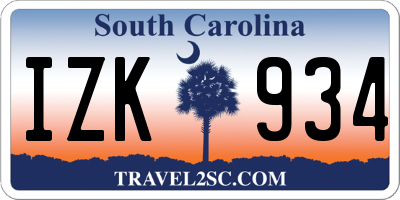 SC license plate IZK934