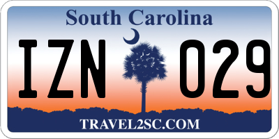 SC license plate IZN029