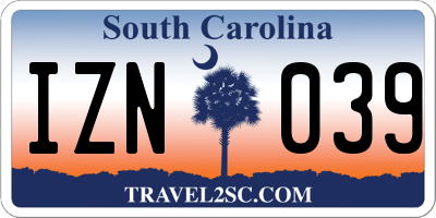SC license plate IZN039
