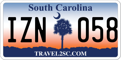 SC license plate IZN058