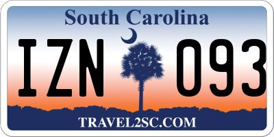 SC license plate IZN093