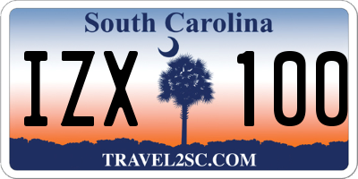 SC license plate IZX100
