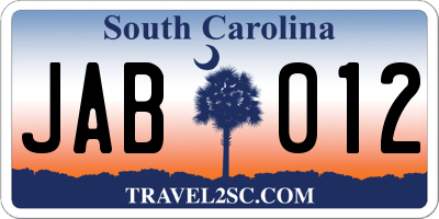 SC license plate JAB012