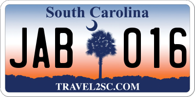 SC license plate JAB016