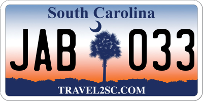 SC license plate JAB033
