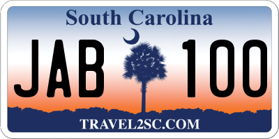 SC license plate JAB100