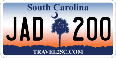 SC license plate JAD200
