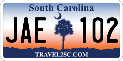 SC license plate JAE102