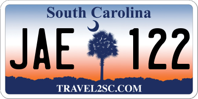 SC license plate JAE122