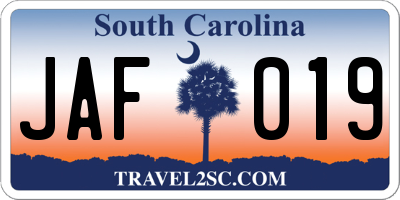 SC license plate JAF019