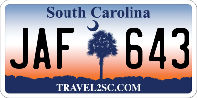 SC license plate JAF643