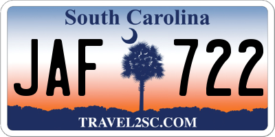 SC license plate JAF722