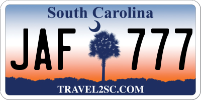 SC license plate JAF777