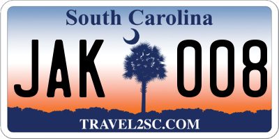 SC license plate JAK008
