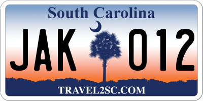 SC license plate JAK012
