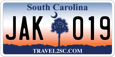 SC license plate JAK019