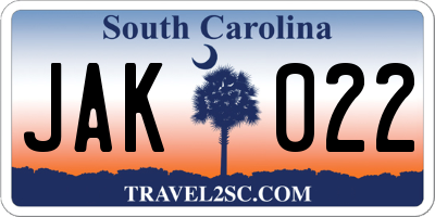 SC license plate JAK022
