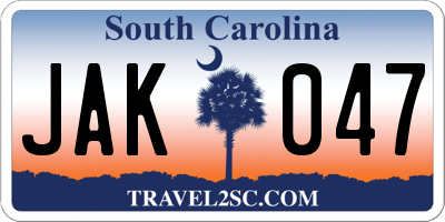SC license plate JAK047