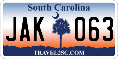 SC license plate JAK063