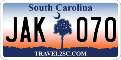 SC license plate JAK070