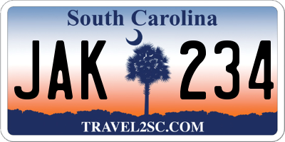 SC license plate JAK234