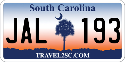SC license plate JAL193