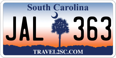 SC license plate JAL363