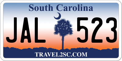 SC license plate JAL523
