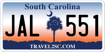 SC license plate JAL551