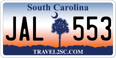 SC license plate JAL553