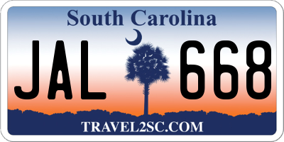 SC license plate JAL668